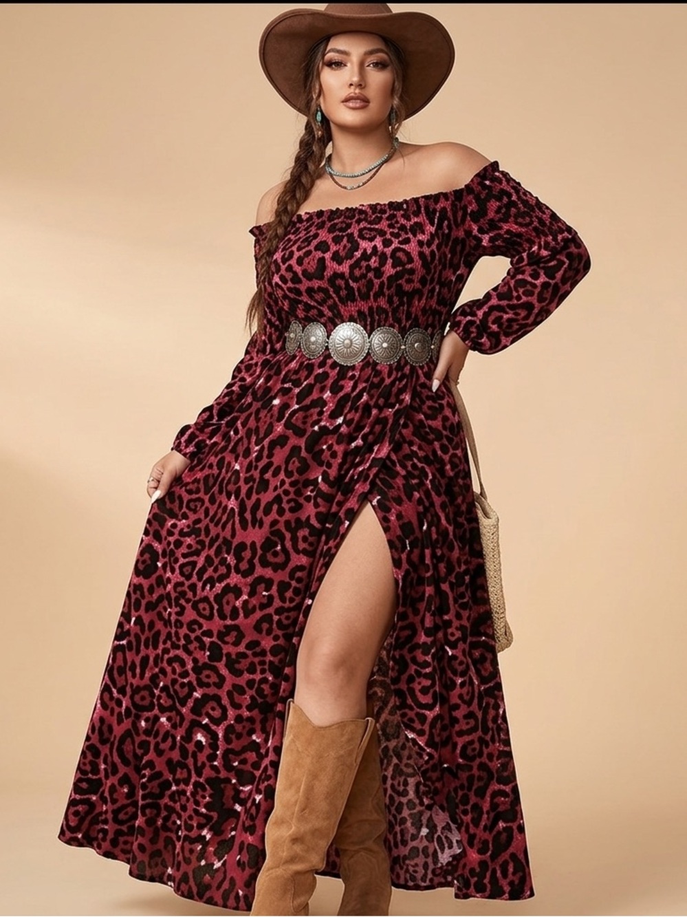Burgundy and Black Leopard Maxi Dress - Women's Sleeveless Summer Dress